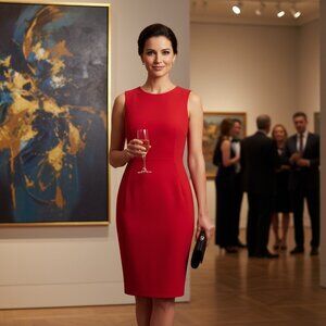 Calvin Klein Red Sheath Dress Sleeveless Knee Length Career Work Cocktail Size 4